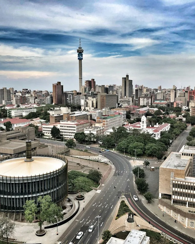 Placeholder: the Johannesburg skyline and its tower from above