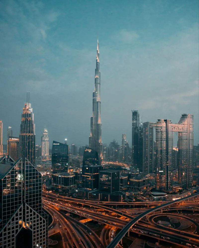 Placeholder: the Dubai skyline and Burj Khalifa at dusk